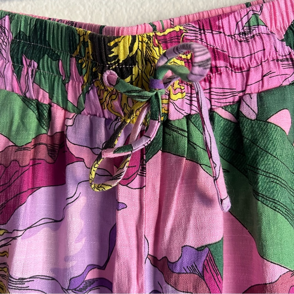 Express High Waisted Floral Pull On Wide Leg Pant Pink Size S NWOT - Picture 10 of 16